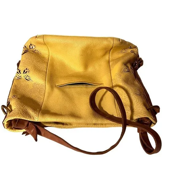Vintage THE SAK COLLECTIVE Yellow Leather Hobo Shoulder Bag - Picture 13 of 16